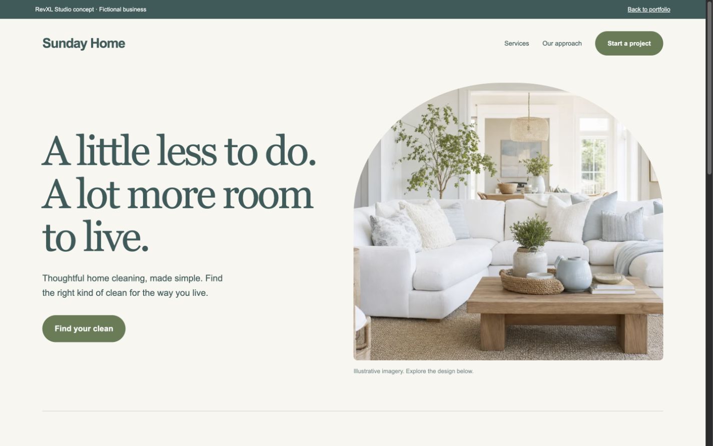 Example cleaning website imagery for Sunday Home